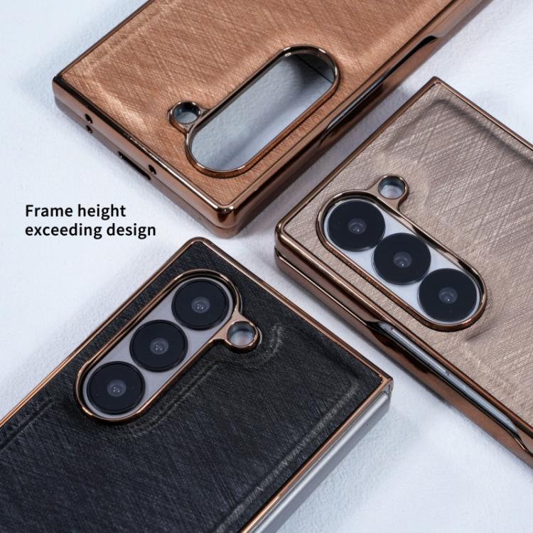 For Samsung Galaxy Z Fold4 Bamboo Fiber Texture + Flannel Phone Case with Tempered Film