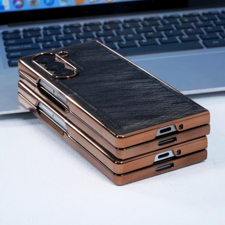For Samsung Galaxy Z Fold4 Bamboo Fiber Texture + Flannel Phone Case with Tempered Film