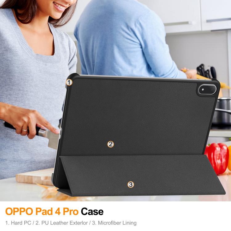 For OnePlus Pad 2 Pro / Pad 3 Global Custer Texture 3-Fold Holder Leather Smart Tablet Case