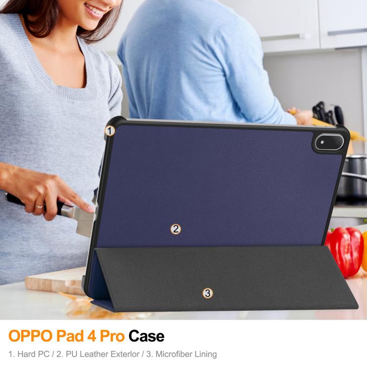 For OnePlus Pad 2 Pro / Pad 3 Global Custer Texture 3-Fold Holder Leather Smart Tablet Case