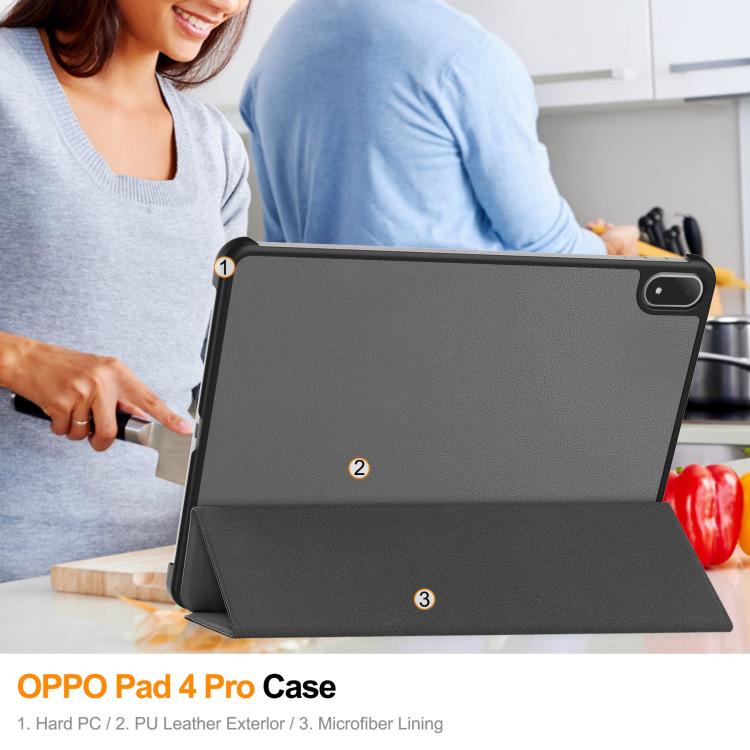 For OnePlus Pad 2 Pro / Pad 3 Global Custer Texture 3-Fold Holder Leather Smart Tablet Case