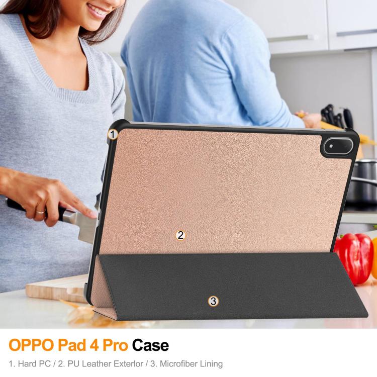 For OnePlus Pad 2 Pro / Pad 3 Global Custer Texture 3-Fold Holder Leather Smart Tablet Case