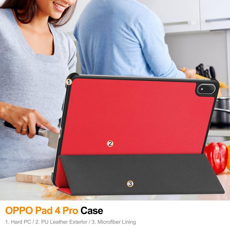 For OnePlus Pad 2 Pro / Pad 3 Global Custer Texture 3-Fold Holder Leather Smart Tablet Case
