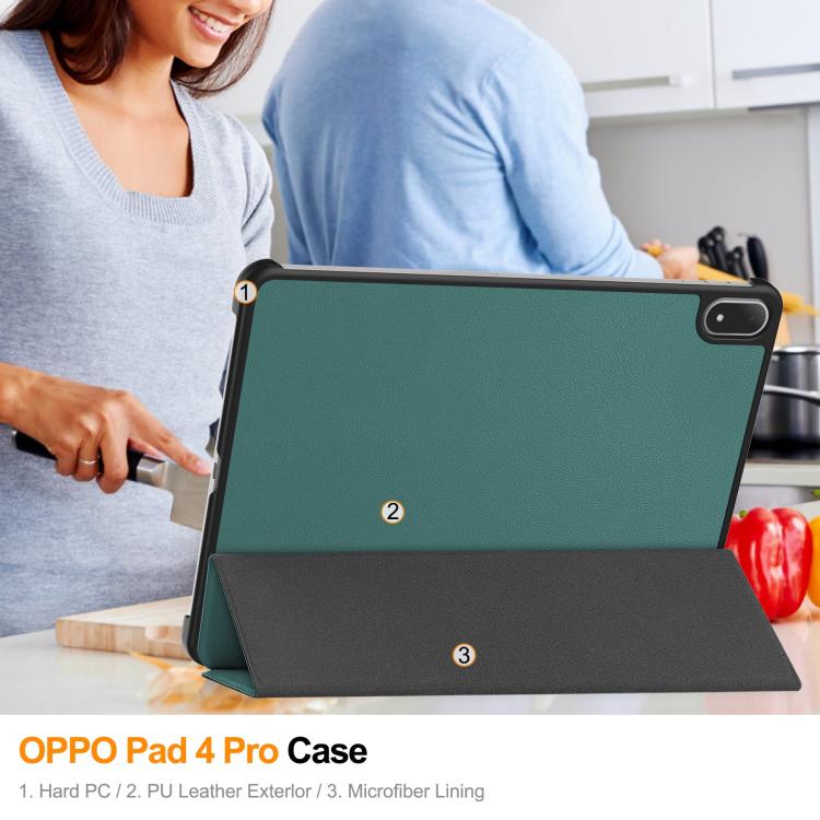 For OnePlus Pad 2 Pro / Pad 3 Global Custer Texture 3-Fold Holder Leather Smart Tablet Case