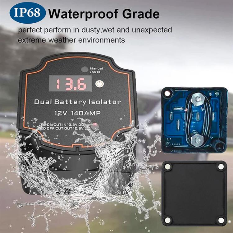 IP68 12V 140A Car Smart Dual Battery Isolation Controller with Digital Display Voltmeter, Type:3m Set