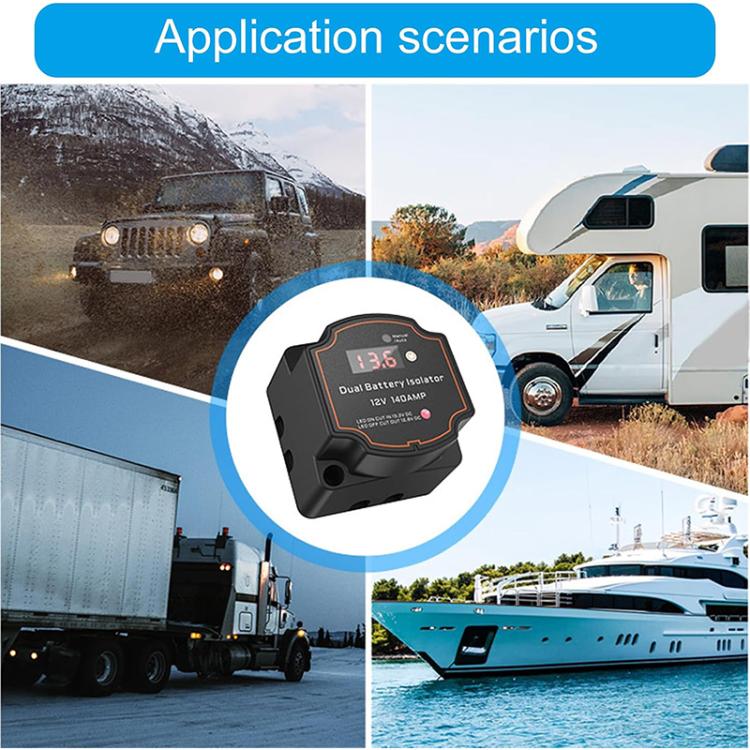 IP68 12V 140A Car Smart Dual Battery Isolation Controller with Digital Display Voltmeter, Type:3m Set