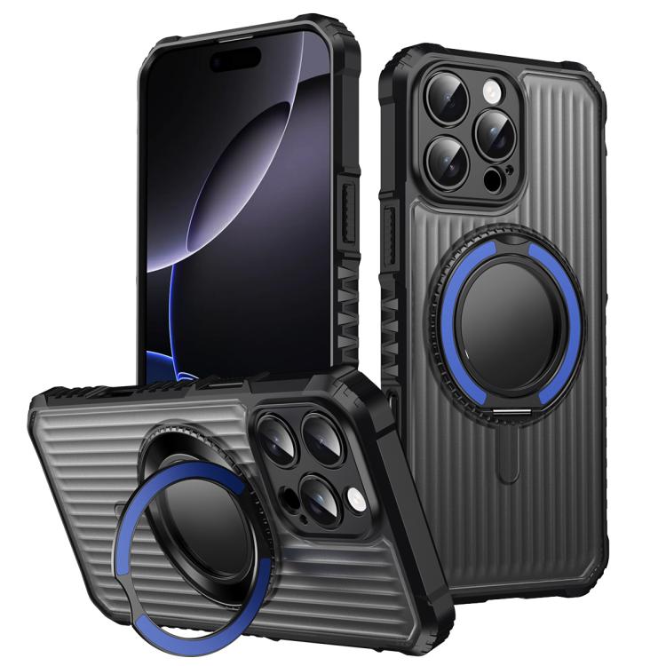 For iPhone 16 Pro Max Skin Sense Rotation Stand Semi-transparent Magsafe Phone Case