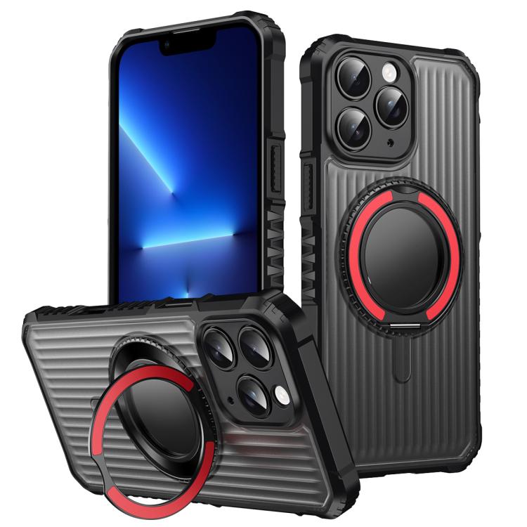 For iPhone 13 Pro Max Skin Sense Rotation Stand Semi-transparent Magsafe Phone Case