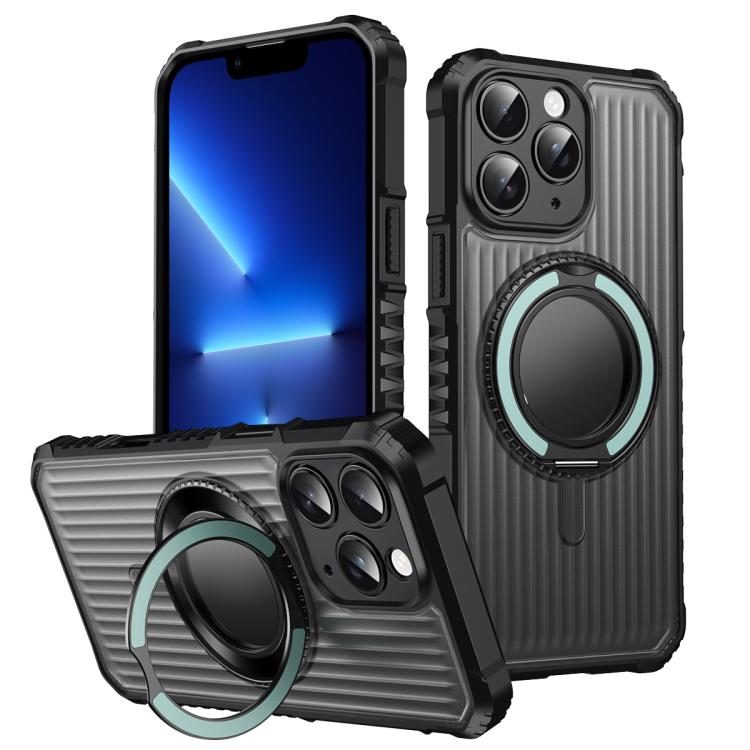 For iPhone 13 Pro Max Skin Sense Rotation Stand Semi-transparent Magsafe Phone Case