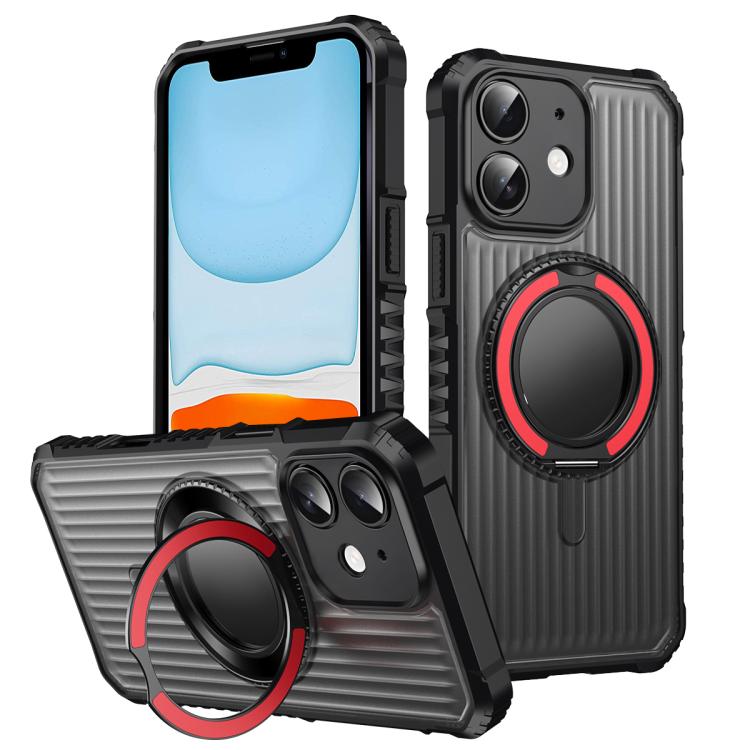 For iPhone 11 Skin Sense Rotation Stand Semi-transparent Magsafe Phone Case