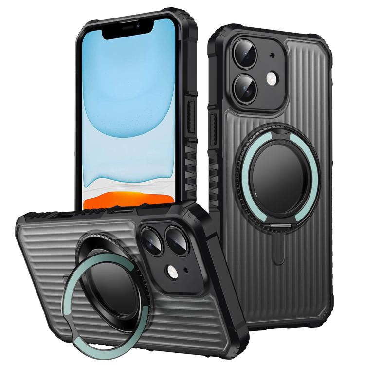 For iPhone 11 Skin Sense Rotation Stand Semi-transparent Magsafe Phone Case