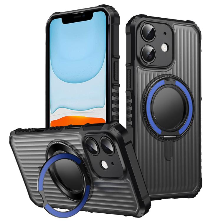 For iPhone 11 Skin Sense Rotation Stand Semi-transparent Magsafe Phone Case