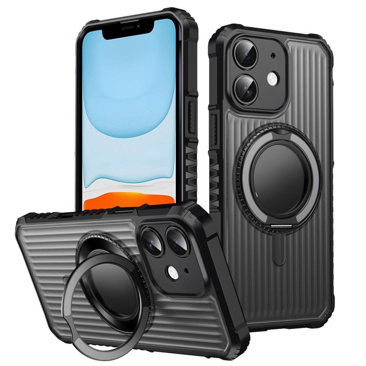For iPhone 11 Skin Sense Rotation Stand Semi-transparent Magsafe Phone Case