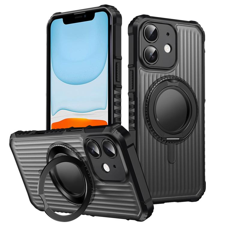 For iPhone 11 Skin Sense Rotation Stand Semi-transparent Magsafe Phone Case