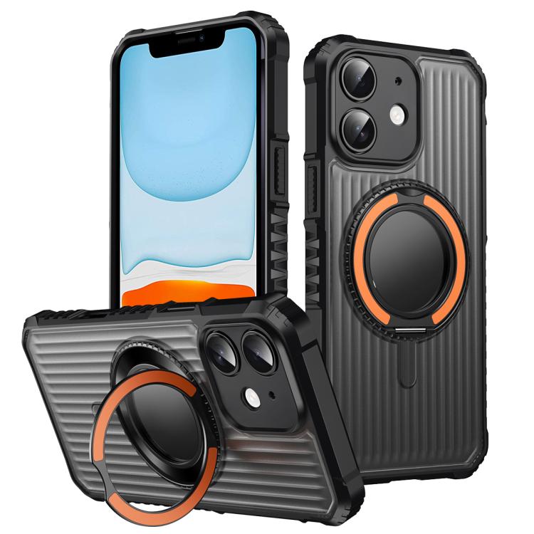 For iPhone 11 Skin Sense Rotation Stand Semi-transparent Magsafe Phone Case
