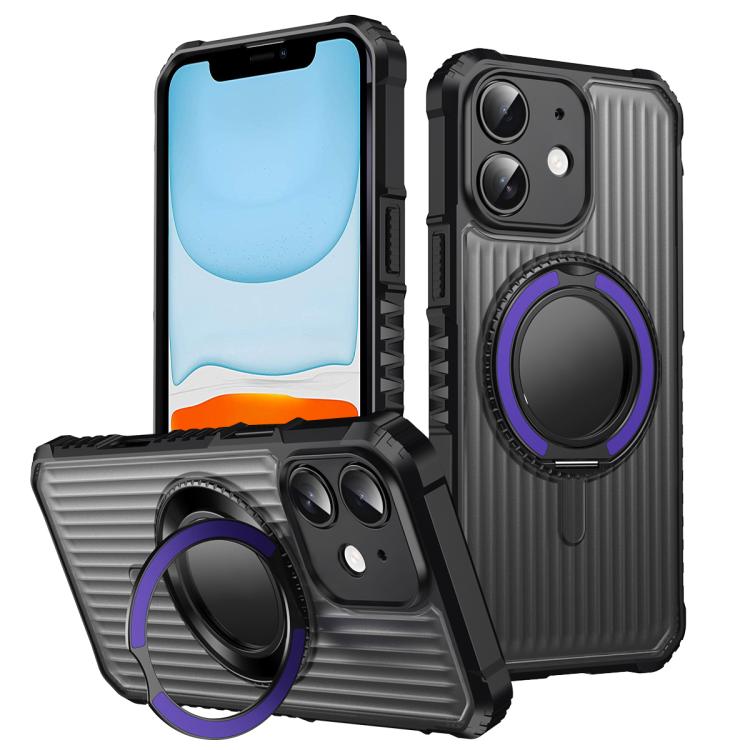 For iPhone 11 Skin Sense Rotation Stand Semi-transparent Magsafe Phone Case