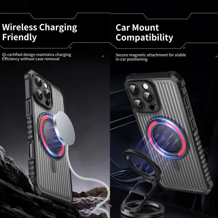 For iPhone 15 Skin Sense Rotation Stand Semi-transparent Magsafe Phone Case