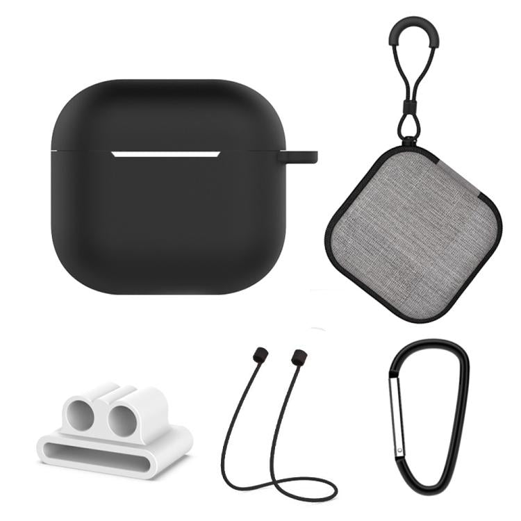 For AirPods 4 5 in 1 Silicone Earphone Protective Case + Earphone Bag + Earphones Buckle + Hook + Anti-lost Rope Set