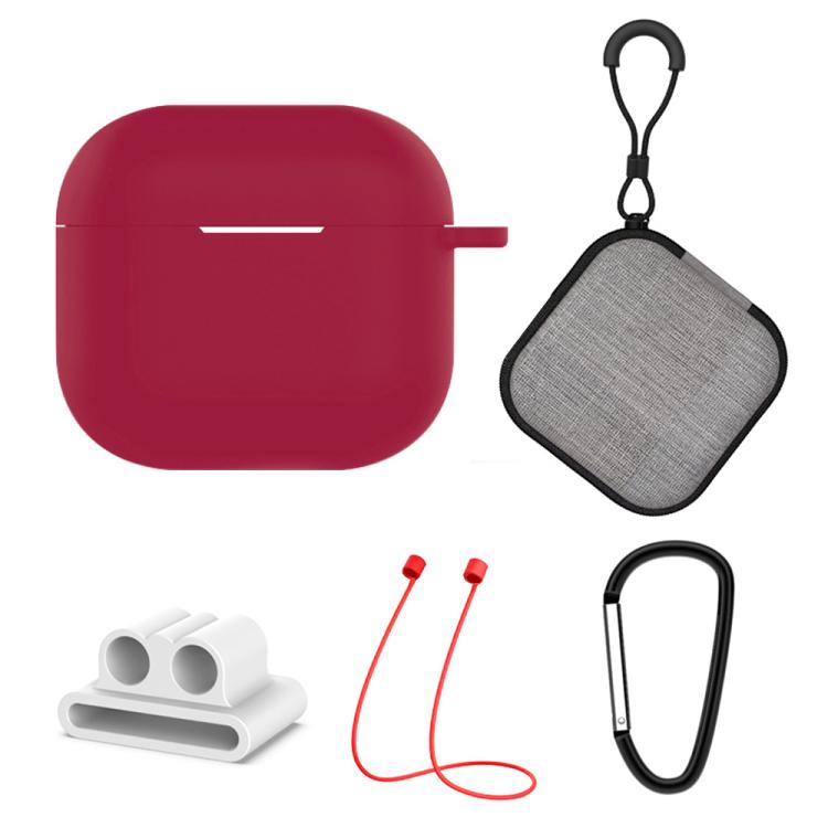 For AirPods 4 5 in 1 Silicone Earphone Protective Case + Earphone Bag + Earphones Buckle + Hook + Anti-lost Rope Set
