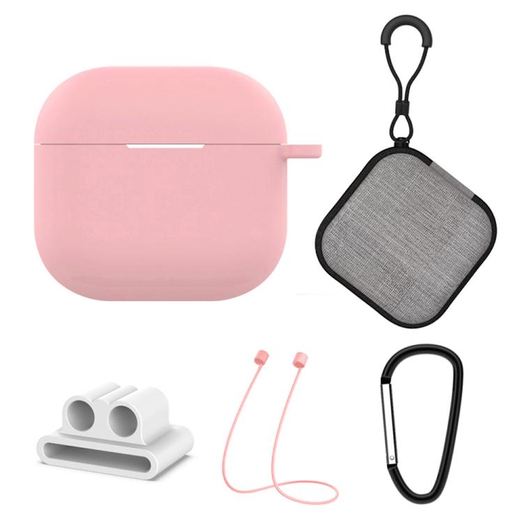 For AirPods 4 5 in 1 Silicone Earphone Protective Case + Earphone Bag + Earphones Buckle + Hook + Anti-lost Rope Set