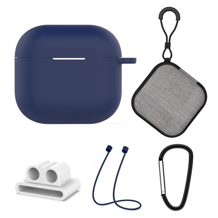 For AirPods 4 5 in 1 Silicone Earphone Protective Case + Earphone Bag + Earphones Buckle + Hook + Anti-lost Rope Set