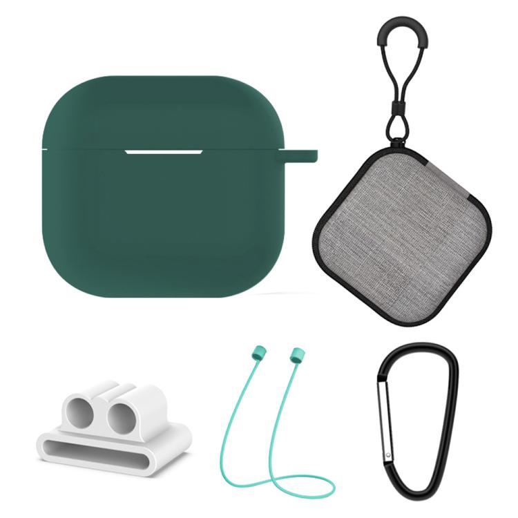 For AirPods 4 5 in 1 Silicone Earphone Protective Case + Earphone Bag + Earphones Buckle + Hook + Anti-lost Rope Set