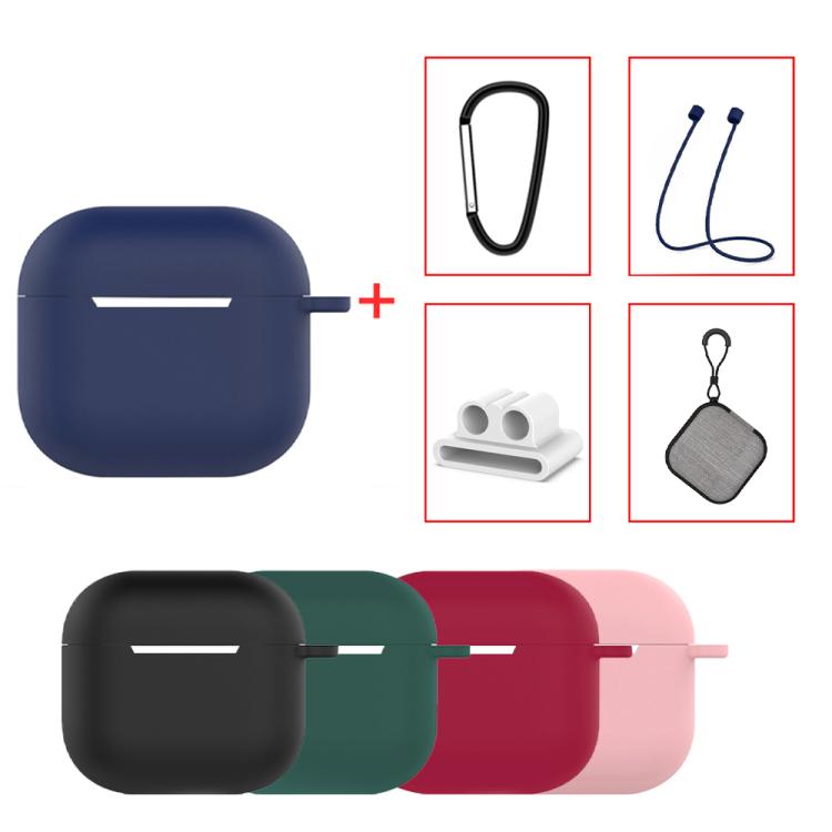 For AirPods 4 5 in 1 Silicone Earphone Protective Case + Earphone Bag + Earphones Buckle + Hook + Anti-lost Rope Set