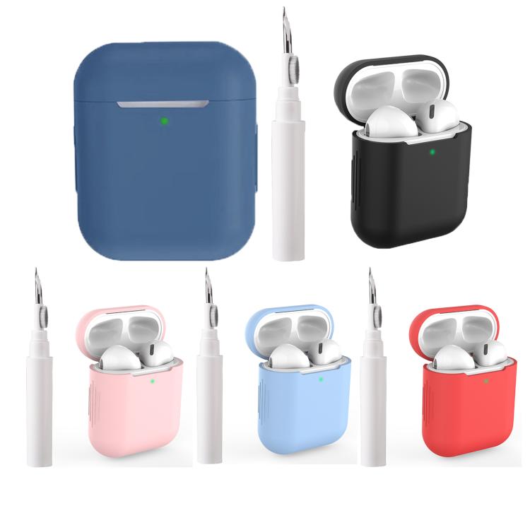 For AirPods 1 / 2 Silicone Buckleless Earphone Protective Case with Cleaning Pen