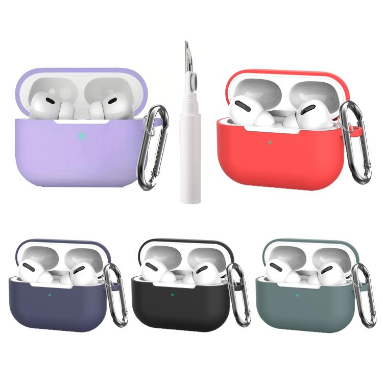 For AirPods Pro Silicone Earphone Protective Cover with Cleaning Pen + Hanging Buckle