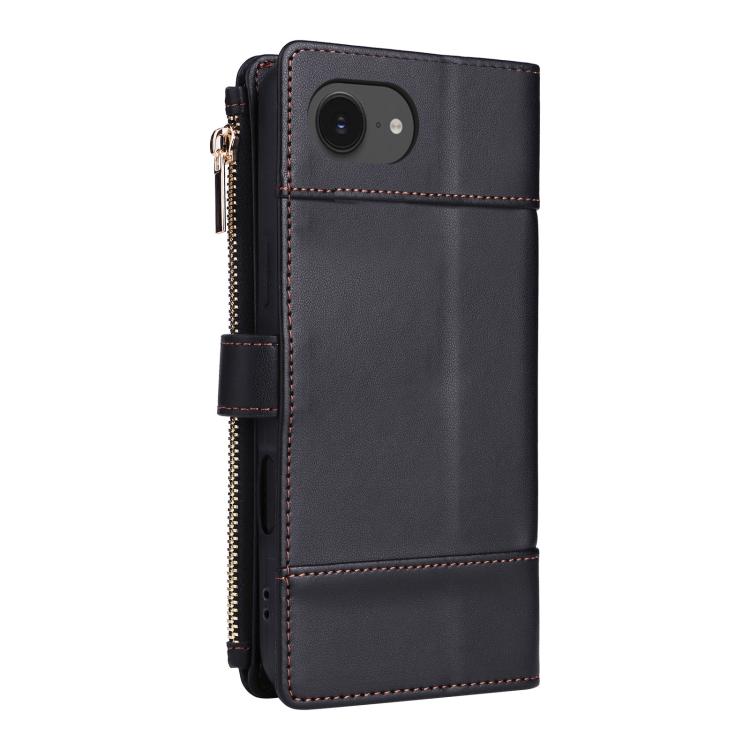 For iPhone 17e / 16e Crossbody Strap RFID Blocking Zipper Wallet Leather Phone Case
