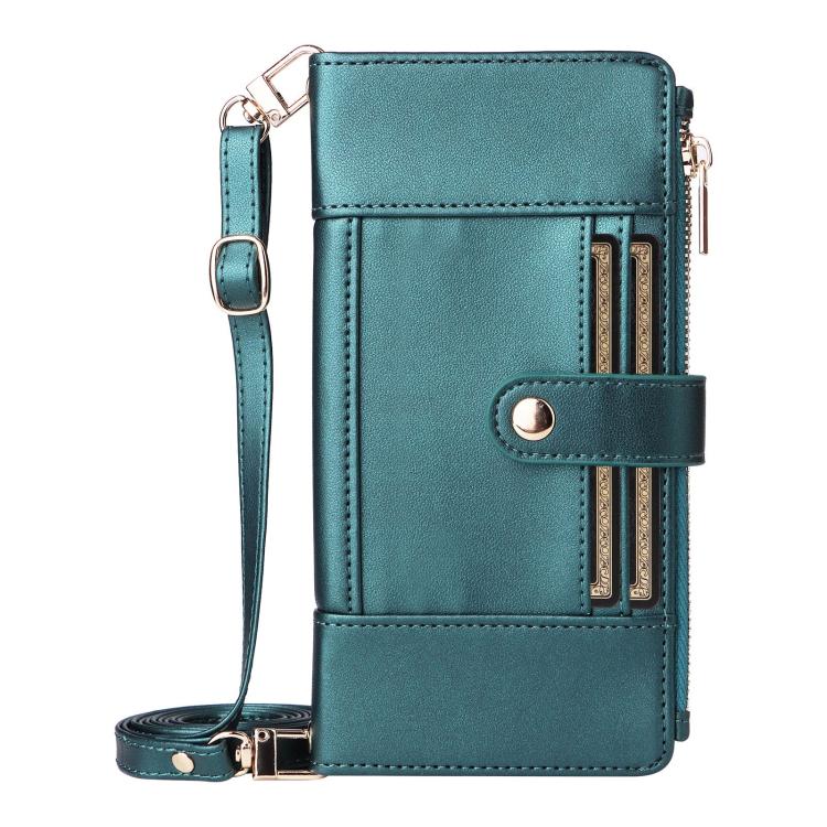 For iPhone 17e / 16e Crossbody Strap RFID Blocking Zipper Wallet Leather Phone Case