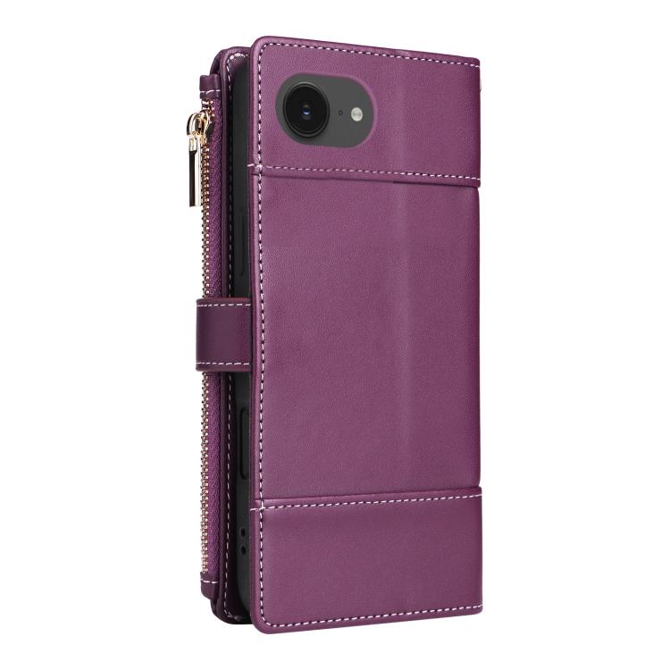 For iPhone 17e / 16e Crossbody Strap RFID Blocking Zipper Wallet Leather Phone Case