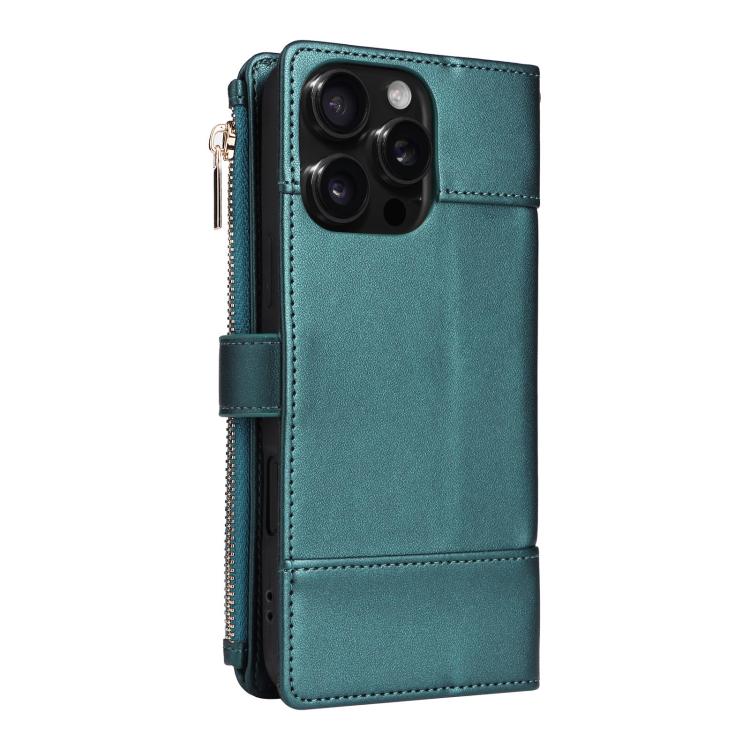 For iPhone 16 Pro Crossbody Strap RFID Blocking Zipper Wallet Leather Phone Case