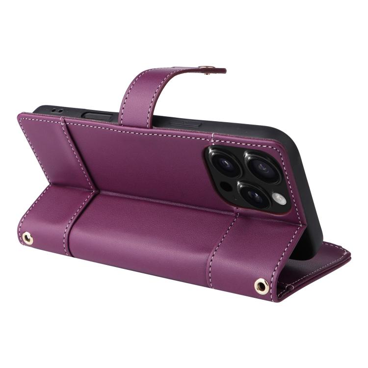 For iPhone 16 Pro Crossbody Strap RFID Blocking Zipper Wallet Leather Phone Case