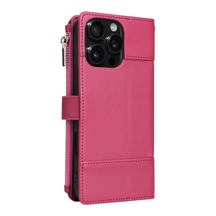 For iPhone 16 Pro Crossbody Strap RFID Blocking Zipper Wallet Leather Phone Case