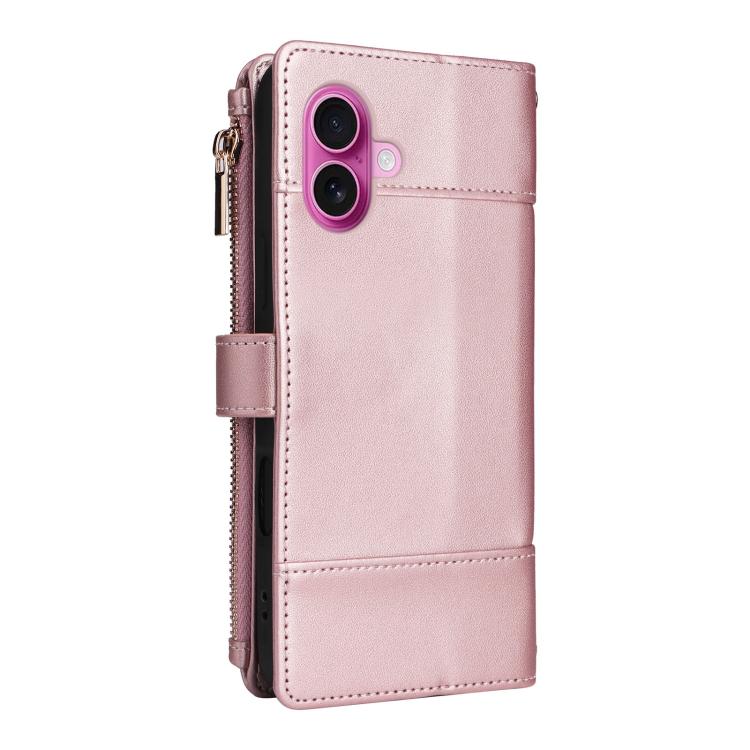 For iPhone 16 Plus Crossbody Strap RFID Blocking Zipper Wallet Leather Phone Case