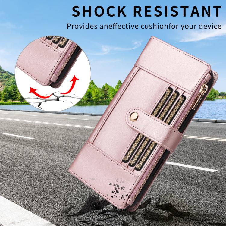 For iPhone 16 Plus Crossbody Strap RFID Blocking Zipper Wallet Leather Phone Case