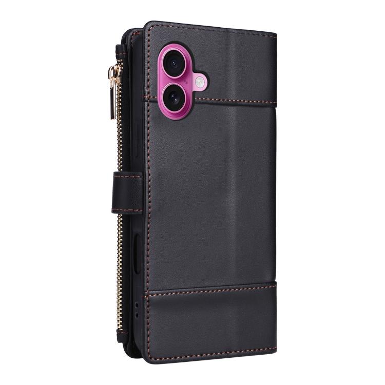 For iPhone 16 Plus Crossbody Strap RFID Blocking Zipper Wallet Leather Phone Case