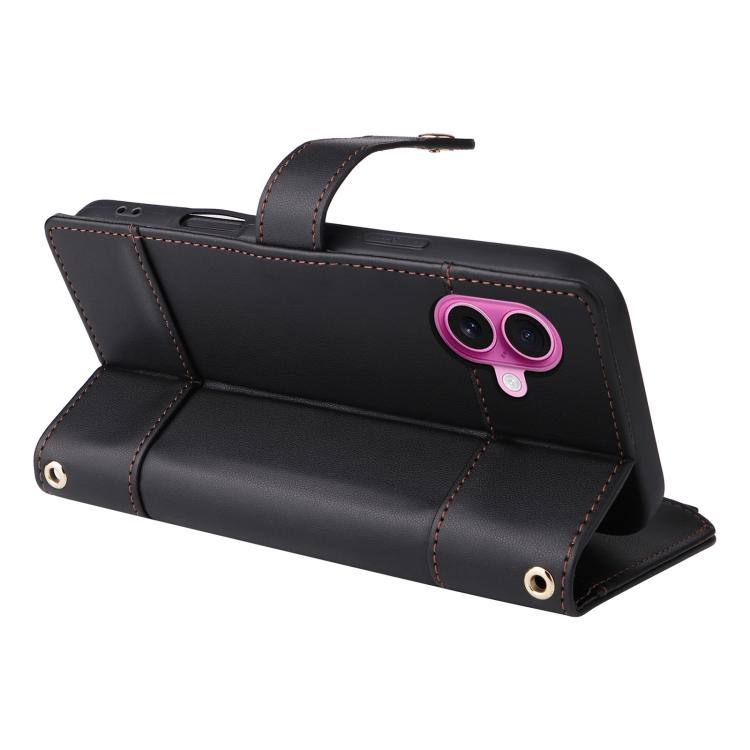 For iPhone 16 Plus Crossbody Strap RFID Blocking Zipper Wallet Leather Phone Case