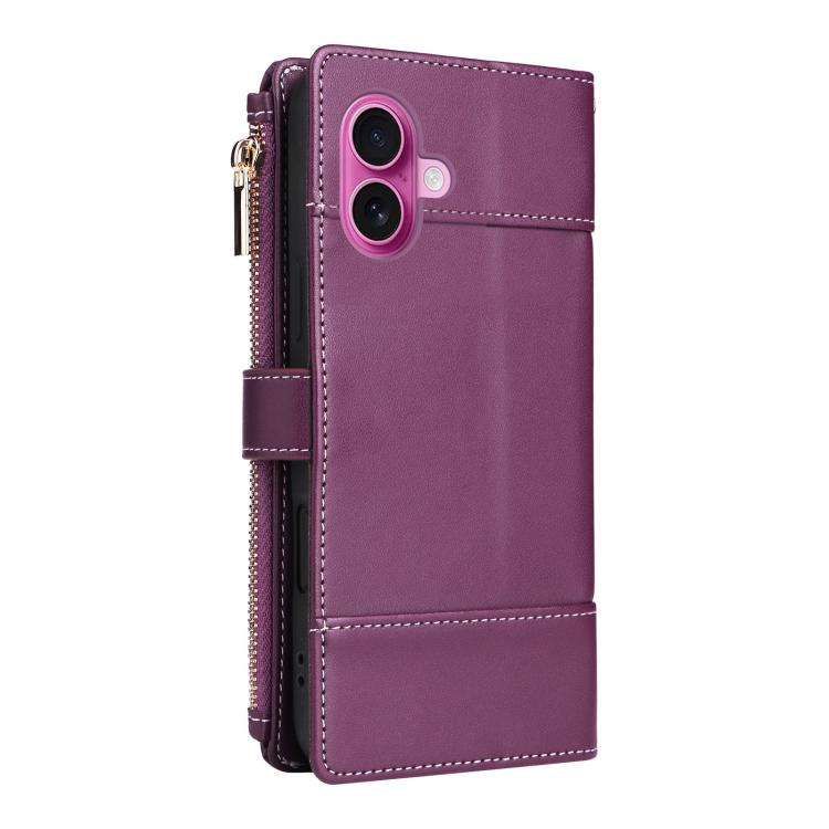 For iPhone 16 Plus Crossbody Strap RFID Blocking Zipper Wallet Leather Phone Case