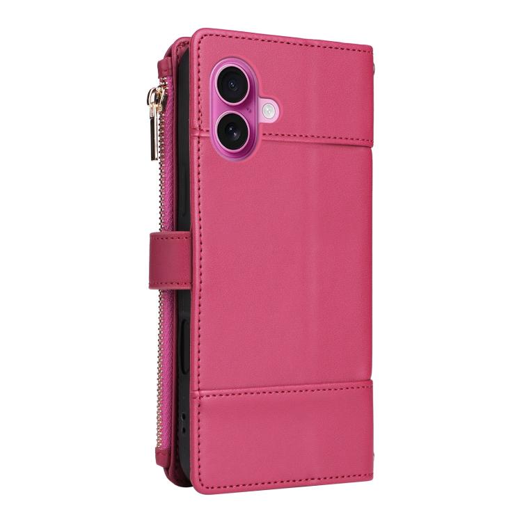 For iPhone 16 Plus Crossbody Strap RFID Blocking Zipper Wallet Leather Phone Case