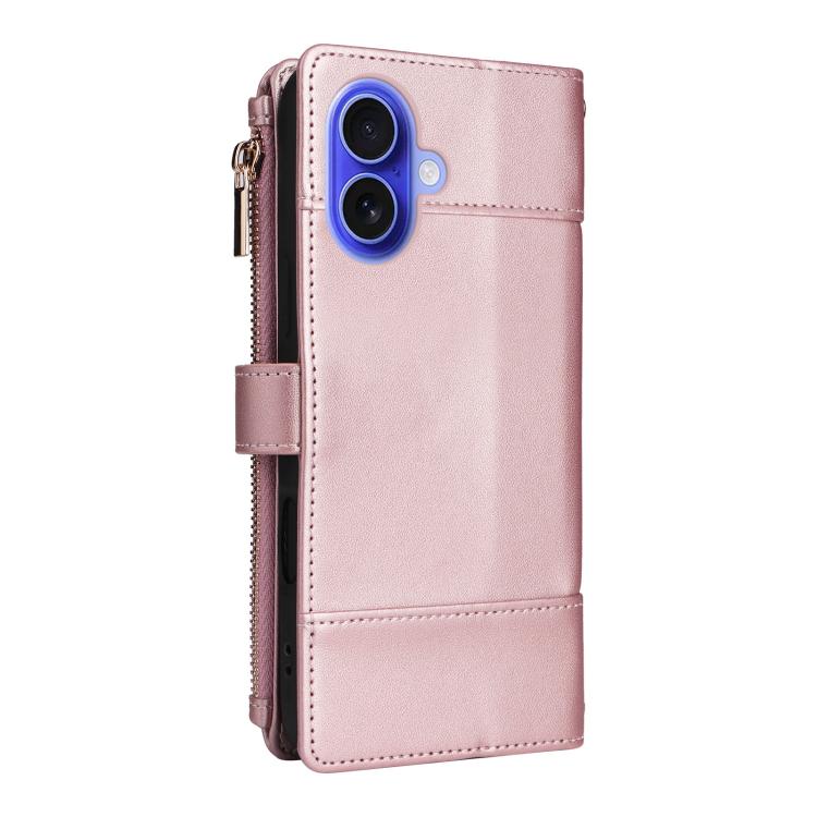 For iPhone 16 Crossbody Strap RFID Blocking Zipper Wallet Leather Phone Case