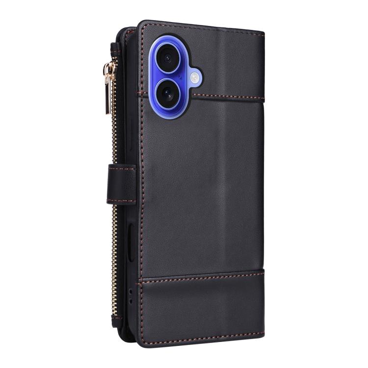 For iPhone 16 Crossbody Strap RFID Blocking Zipper Wallet Leather Phone Case