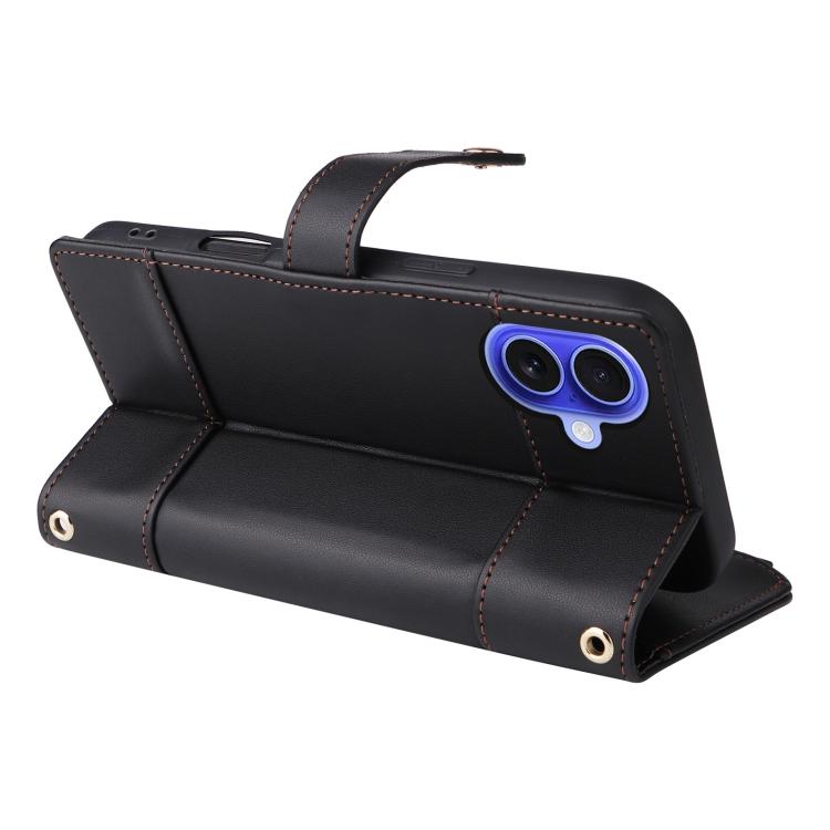 For iPhone 16 Crossbody Strap RFID Blocking Zipper Wallet Leather Phone Case