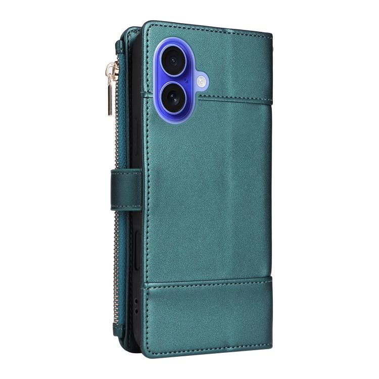 For iPhone 16 Crossbody Strap RFID Blocking Zipper Wallet Leather Phone Case