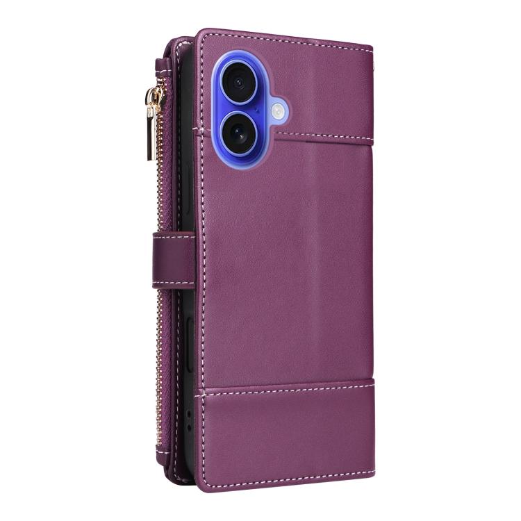 For iPhone 16 Crossbody Strap RFID Blocking Zipper Wallet Leather Phone Case