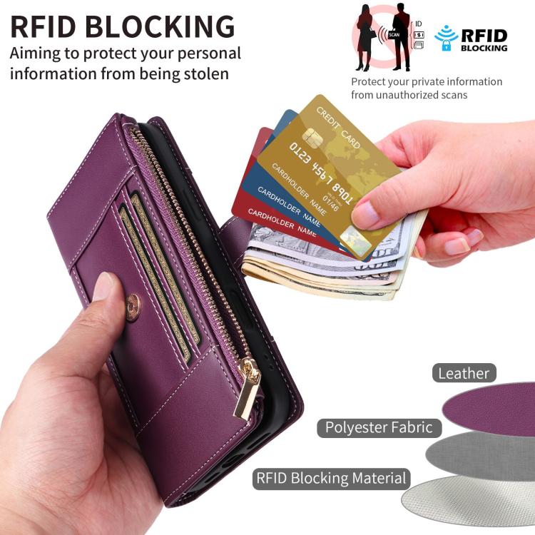 For iPhone 16 Crossbody Strap RFID Blocking Zipper Wallet Leather Phone Case