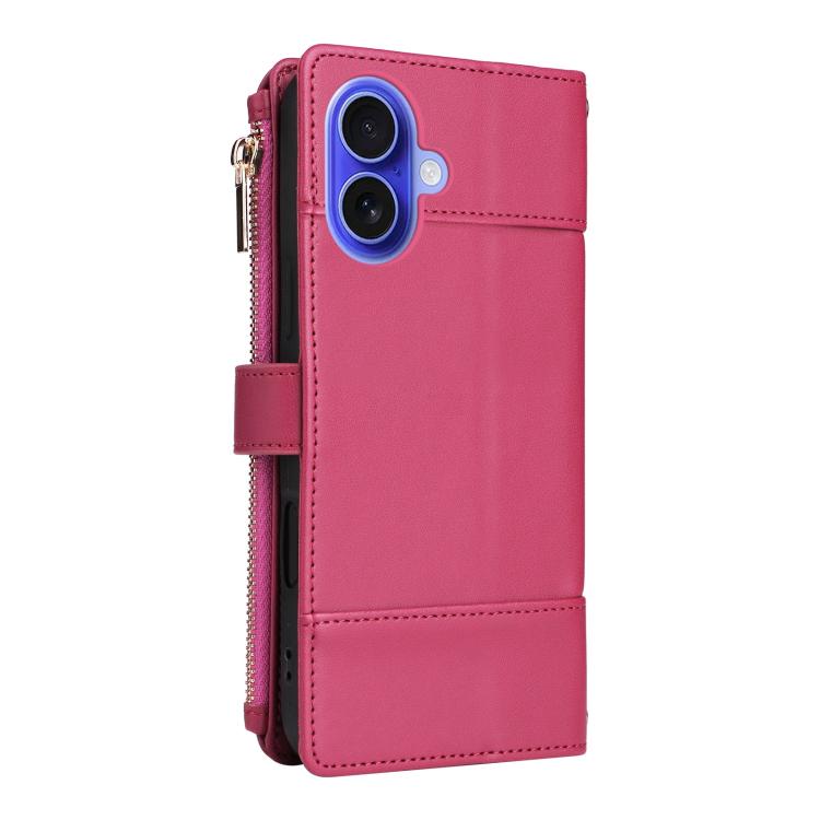 For iPhone 16 Crossbody Strap RFID Blocking Zipper Wallet Leather Phone Case