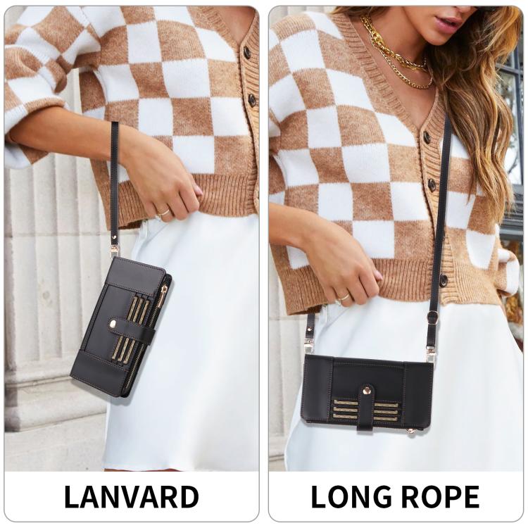 For iPhone 15 Plus Crossbody Strap RFID Blocking Zipper Wallet Leather Phone Case