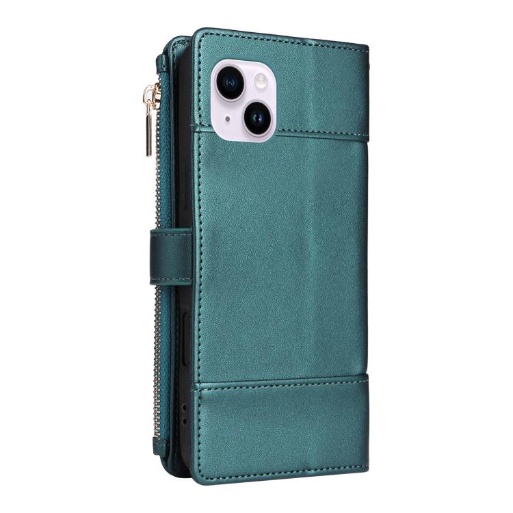 For iPhone 15 Plus Crossbody Strap RFID Blocking Zipper Wallet Leather Phone Case